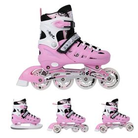 Πατίνια Roller - Παγοπέδιλα Ρυθμιζόμενα In-Line Skates 4σε1 Ροζ με Led Τροχούς NILS EXTREME NH10905