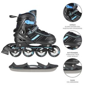 Πατίνια Roller - Παγοπέδιλα Ρυθμιζόμενα In-Line Skates / Hockey Ice Skates 2σε1 Μαύρο/Μπλε NILS Extreme NH 18191