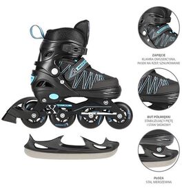 Πατίνια Roller - Παγοπέδιλα Ρυθμιζόμενα In-Line Skates / Hockey Ice Skates 2σε1 Μαύρο/Μπλε NILS Extreme NH 11912