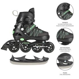 Πατίνια Roller - Παγοπέδιλα Ρυθμιζόμενα In-Line Skates / Hockey Ice Skates 2σε1 Μαύρο/Πράσινο NILS Extreme NH 11912
