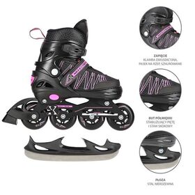 Πατίνια Roller - Παγοπέδιλα Ρυθμιζόμενα In-Line Skates / Hockey Ice Skates 2σε1 Μαύρο/Ροζ NILS Extreme NH 11912