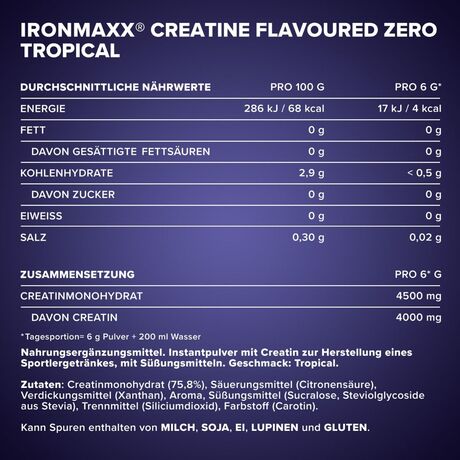 Κρεατίνη IronMaxx Creatine Flavoured Zero 500gr Tropical
