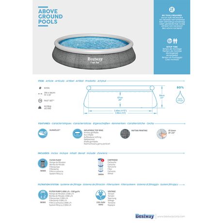Πισινα Φουσκωτη Στρογγυλή 396x84cm Fast Set Pools Rattan BESTWAY 15748