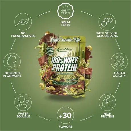 Πρωτεΐνη IronMaxx 100% Whey Protein 500gr Dubai Chocolate Style Πρωτεΐνη IronMaxx 100% Whey Protein 500gr Dubai Chocolate Style