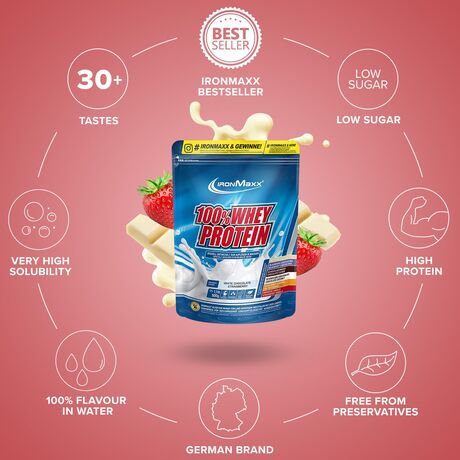 Πρωτεΐνη IronMaxx 100% Whey Protein 500gr White Chocolate-Strawberry Πρωτεΐνη IronMaxx 100% Whey Protein 500gr White Chocolate-Strawberry