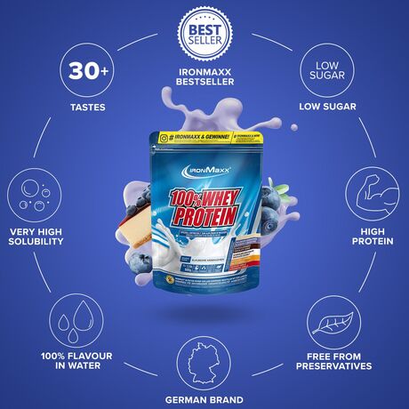 Πρωτεΐνη IronMaxx 100% Whey Protein 500gr Blueberry-Cheesecake Πρωτεΐνη IronMaxx 100% Whey Protein 500gr Blueberry-Cheesecake