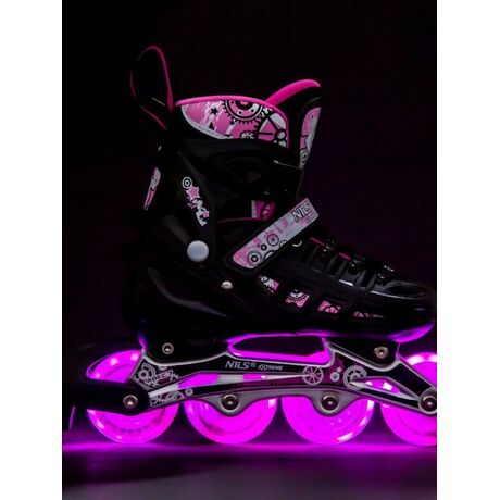 Πατίνια Roller - Παγοπέδιλα Ρυθμιζόμενα 4 Σε 1 Με Led Τροχούς Μαυρο/Ροζ NILS EXTREME NH10905