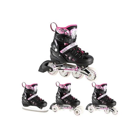 Πατίνια Roller - Παγοπέδιλα Ρυθμιζόμενα 4 Σε 1 Με Led Τροχούς Μαυρο/Ροζ NILS EXTREME NH10905