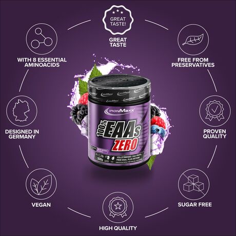 Αμινοξέα IronMaxx 100% EAAs Zero 500gr Wild Berries