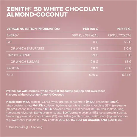 Μπάρα Πρωτεΐνης IronMaxx 50% Zenith® Protein Bar - White Almond Coconut Crisp