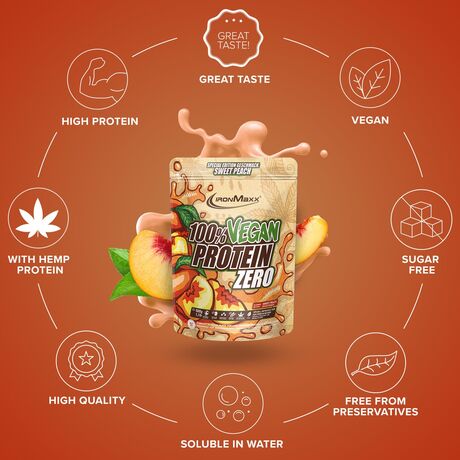 Πρωτεΐνη IronMaxx 100% Vegan Protein Zero 500gr Sweet Peach