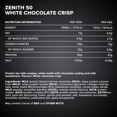 Μπάρα Πρωτεΐνης IronMaxx 50% Zenith® Protein Bar 45g - White Chocolate Crisp Μπάρα Πρωτεΐνης IronMaxx 50% Zenith® Protein Bar 45g - White Chocolate Crisp