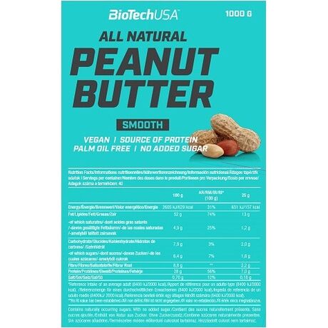 Φυστικοβούτυρο Biotech Usa Peanut Butter Smooth 1kg