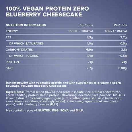 Πρωτεΐνη IronMaxx 100% Vegan Protein Zero 500gr Blueberry Cheesecake