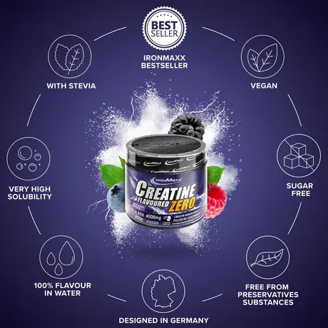 Κρεατίνη IronMaxx Creatine Flavoured Zero 250gr Wild Berries